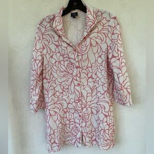 Connie Roberson Pink White 100% linen 3/4 sleeve Rita jacket Tunic woman’s M